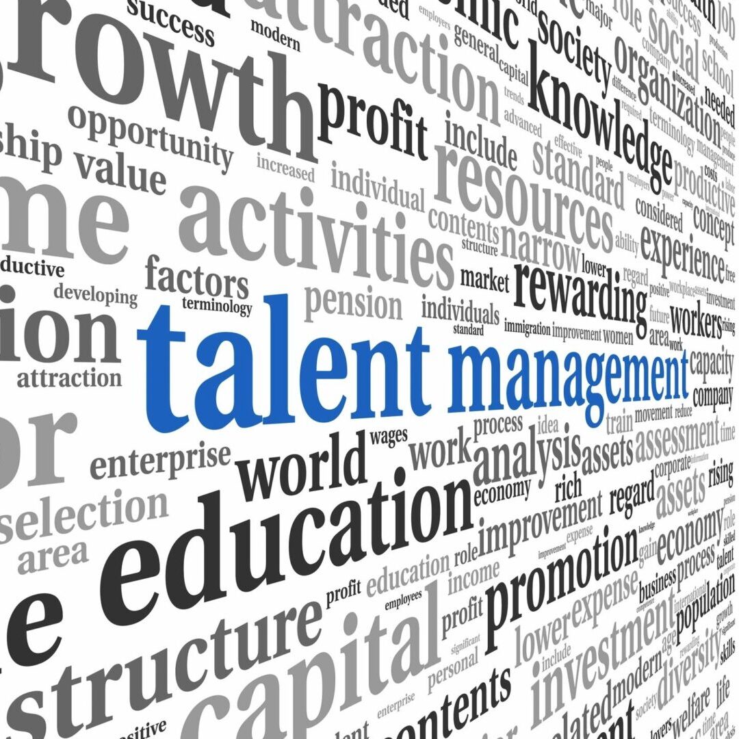 Word cloud featuring 'talent management' and related terms.